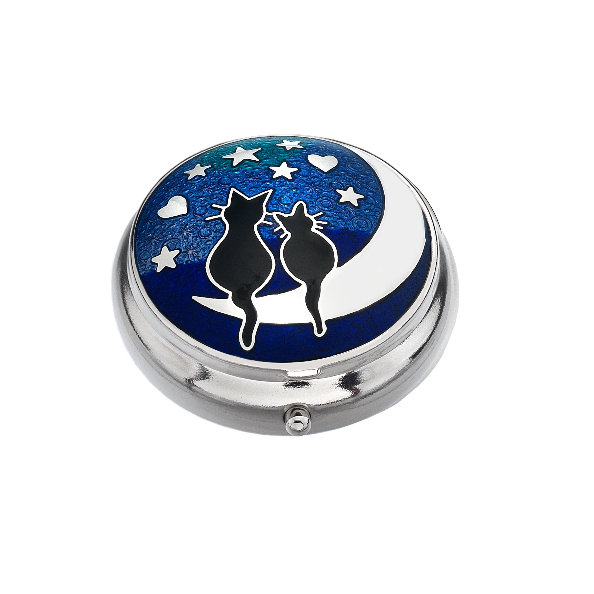 Cats on the Moon Enamel Pillbox